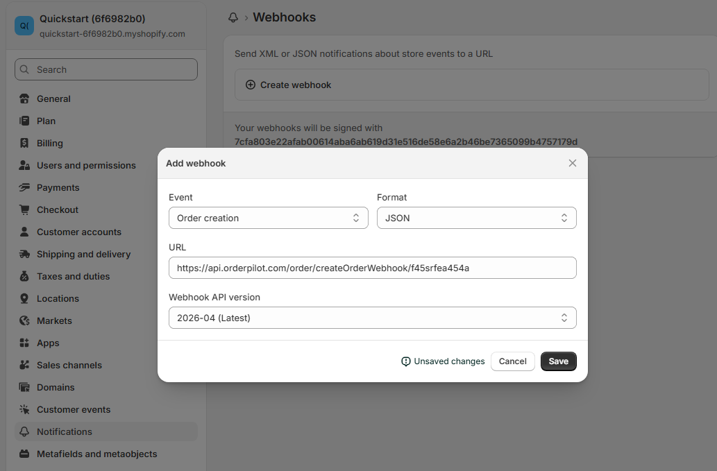 Paste webhook URL